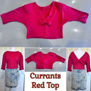 Vintage 80’s Currants by Jeri-Jo Red Crop Top Bow V back detail shoulder pads
